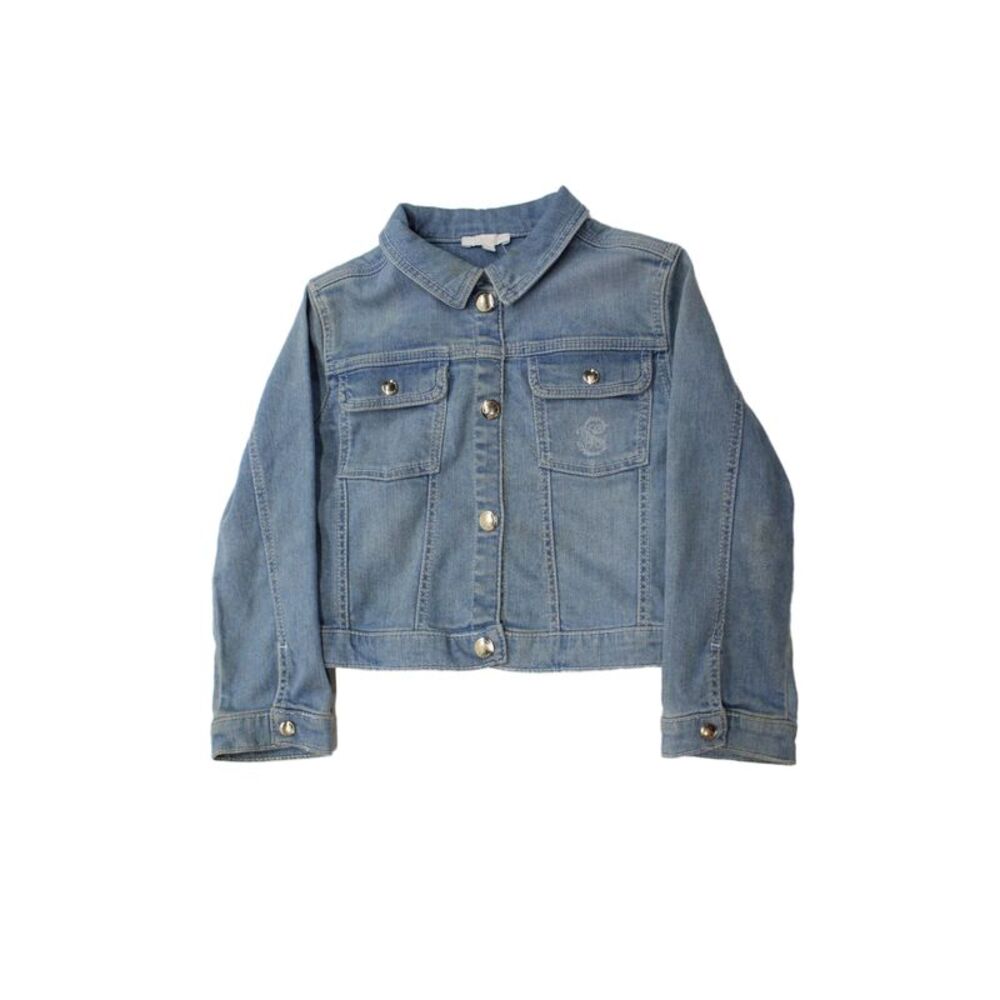 Chloe Girls Button Front Collared Long Sleeve C Logo Jean Jacket Blue Size 3